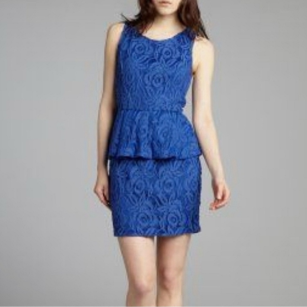 Love Fire Blue Peplum Sheath Dress Midi